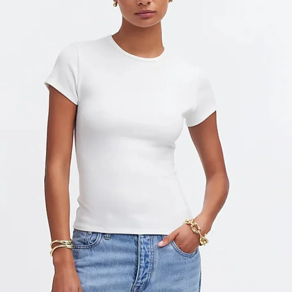 Madewell Drapey Ribbed Buttery Soft Short Sleeve Tee White Size XS NWT - Picture 1 of 9